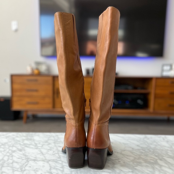 Tan Leather Knee-High Cowgirl Boots - Picture 9 of 15